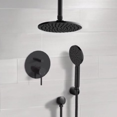 Matte Black Ceiling Rain Shower System with Handheld, Rainfall Shower Head, Shower Faucet Set